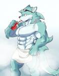 abs anthro biceps fur kemono male muscular muscular_anthro muscular_male pecs simple_background solo salga_0310 canid canine fish hybrid mammal marine shark 2018 digital_media_(artwork)