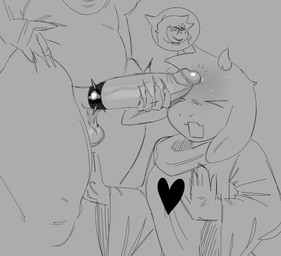 ambiguous_gender anthro belly big_penis bodily_fluids breasts cum cum_on_face duo genital_fluids genitals horn humiliation intersex intersex/male male penis precum simple_background awfulxen deltarune undertale_(series) ralsei susie_(deltarune) bovid caprine goat mammal scalie absurd_res hi_res sketch tagme