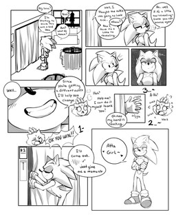 blush clothing dialogue duo embarrased_female embarrassed female hair heart_symbol hero male male/female mannequin ponytail princess romantic romantic_couple royalty shopping smile speech_bubble teasing text ki0nyxie sega sonic_the_hedgehog_(series) blaze_the_cat sonic_the_hedgehog domestic_cat eulipotyphlan felid feline felis hedgehog mammal comic hi_res
