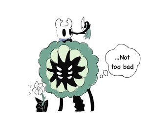 2_horns 6_eyes ambiguous_gender anthro black_body black_eyes cloak clothed clothing duo ellipsis empty_eyes feral fingers flower holding_flower holding_object horn inner_monologue looking_at_object multi_eye plant simple_background thinking white_background white_eyes white_flower lv999ppbunny hollow_knight_(franchise) team_cherry the_hunter_(hollow_knight) the_knight_(hollow_knight) arthropod vessel_(species)