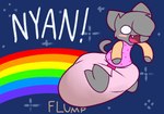 ambiguous_gender anthro clothing diaper excessive_feces feces flying fur grey_body grey_fur hyper hyper_feces pink_diaper rainbow soiled_diaper soiling solo space unclean_diaper used_diaper white_eyes pancakehouse nyan_cat_(copyright) nyan_cat domestic_cat felid feline felis mammal hi_res meme