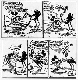 4_fingers ambiguous_gender anthro beak bodily_fluids bottomwear clothed clothing dialogue eating feral fingers fishing fishing_rod flying_sweatdrops footwear gloves handwear open_beak open_mouth pants partially_submerged question_mark shoes speech_bubble sweat sweatdrop text water ub_iwerks walt_disney_(artist) win_smith disney public_domain mickey_mouse avian bird crane_(bird) fish gruiform mammal marine mouse murid murine rodent 1930 20th_century absurd_res ancient_art black_and_white comic english_text hi_res monochrome