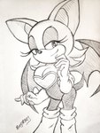 anthro armwear big_breasts boots breasts cleavage clothed clothing elbow_gloves eyeshadow female footwear gloves grin handwear legwear makeup shoes smile solo tail thigh_boots thigh_highs wings mugiwaramikey sega sonic_the_hedgehog_(series) rouge_the_bat bat mammal 3:4 hi_res sketch traditional_media_(artwork)