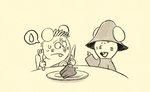 anthro biped chibi clothed clothing cutlery duo food fork hat headgear headwear kitchen_utensils knife tools hikari_gamba gamba_no_bouken gamba_no_bouken_(series) ganba shijin mammal mouse murid murine rodent 2023