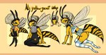 antennae_(anatomy) anthro biped butt clothed clothing female fully_clothed hair heart_symbol jacket long_socks looking_at_viewer mandibles multiple_poses pose sitting solo standing stinger text topwear two_piece wings temptingglow arthropod hymenopteran insect wasp character_name english_text letterbox model_sheet species_name