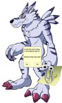 anthro blue_body blue_fur claws creative_censorship dialogue_box ear_piercing fur humor male markings muscular piercing simple_background solo text white_background yellow_eyes thegreatmatsutzu bandai_namco digimon microsoft microsoft_office microsoft_word clippit clippy canid canine digimon_(species) mammal weregarurumon censored english_text