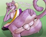 anthro anus backsack balls bodily_fluids butt cum cum_in_ass cum_inside genital_fluids genitals horn leaking lgbt_pride lying male nipples nonbinary_pride_colors on_side open_mouth penis pride_colors smile solo conditional_dnp pawpadcomrade felid feline mammal nonbinary_(lore)