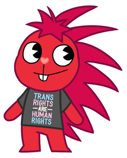 anthro black_eyes blue_clothing blue_shirt blue_t-shirt blue_topwear buckteeth clothing female fur grey_clothing grey_shirt grey_t-shirt grey_topwear hair lgbt_pride looking_away multicolored_clothing multicolored_shirt multicolored_t-shirt multicolored_topwear pie_cut_eyes pink_clothing pink_nose pink_shirt pink_t-shirt pink_topwear red_body red_fur red_hair shirt simple_background smile solo standing t-shirt teeth text text_on_clothing text_on_t-shirt text_on_topwear topwear white_background white_clothing white_shirt white_t-shirt white_topwear achromasloth happy_tree_friends flaky_(htf) mammal porcupine rodent 2019 digital_media_(artwork)