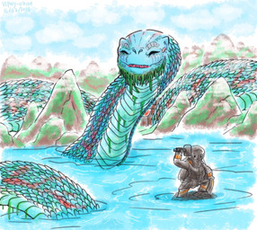 blue_body detailed_background eyes_closed fangs feral male mountain open_mouth open_smile sculpture smile solo statue teeth water vipery-07 god_of_war_4 mythology reptile scalie snake 2018 hi_res meme source_request