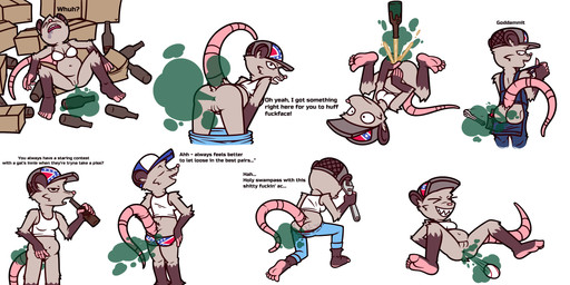 alcohol alcohol_enema anal anal_launching anal_penetration angry annoyed anthro anus ball_in_ass barefoot baseball beer beer_bottle belly belly_overhang beverage black_body black_ears black_eyes black_fur blue_baseball_cap blue_bottomwear blue_clothing blue_jeans blue_pants blue_suspenders bodily_fluids boofing bottle bottle_in_ass bottle_insertion bottomless bottomwear bottomwear_down box bra bra_only breasts butt butt_cleavage butt_clench butt_flap cardboard cardboard_box casual_exposure cleavage clenching_butt clothed clothing confederate_flag confederate_flag_clothing confederate_states_of_america container covering covering_crotch covering_vulva denim denim_bottomwear denim_clothing dialogue drooling empty_bottle eyes_closed fart fart_cloud farting_at_viewer feet female female_farting fur genitals green_fart_cloud grey_baseball_cap grey_body grey_fur high-angle_view insult insulting_viewer jeans kneeling leaning leaning_forward looking_back lying mooning motion_lines muffin_top multicolored_body multicolored_fur navel object_between_buttocks offscreen_character on_back open_mouth panties pants pants_down pantsless partially_clothed penetration pink_fingers pink_nose pink_tail pink_toes profanity raised_tail rear_view saliva sharp_teeth shirt simple_background sleeping soles solo spread_legs spreading surprised suspenders sweat sweatdrop sweaty_butt tail talking_to_another talking_to_viewer tank_top teeth text tools toothy_grin topwear two_tone_body two_tone_fur underwear underwear_only upside_down vulva whiskers white_background white_bra white_clothing white_shirt white_tank_top white_topwear white_underwear wrench smokey_the_menish american_opossum mammal marsupial 2026 2:1 absurd_res english_text hi_res multiple_images