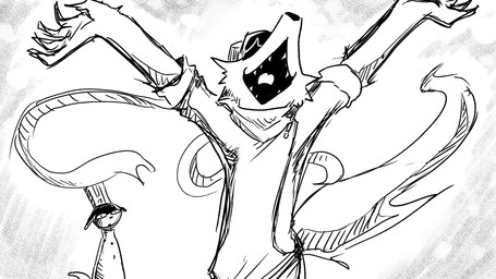 anthro clothing confusion duo hat headgear headwear male military military_cap military_uniform raised_arms rolled_up_sleeves scarf smile soldier uniform warrior yelling dragonweirdo kimera_(dragonweirdo) canid canine canis mammal wolf 16:9 comic hi_res monochrome widescreen