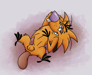 4_fingers 4_toes anthro balls biped black_eyes buckteeth erection feet fingers fur genitals gradient_background half-closed_eyes hand_on_head lying male membrane_(anatomy) narrowed_eyes nude on_back penis purple_nose semi-anthro simple_background smile smiling_at_viewer solo spread_legs spreading tapering_penis teeth toes webbed_feet whiskers yellow_body yellow_fur johnofe nickelodeon the_angry_beavers norbert_beaver beaver mammal rodent hi_res