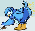 anthro butt clothing female obese overweight torn_clothing wardrobe_malfunction pregsnax(artist) undertale_yellow martlet_(undertale_yellow) avian bird hi_res