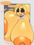 anthro areola beakless bedroom_eyes bib big_areola big_breasts big_nipples breasts exclamation_point female heart_symbol huge_areola huge_breasts huge_nipples hyper hyper_areola hyper_breasts looking_at_viewer machine narrowed_eyes nipples non-mammal_nipples nude onomatopoeia orange_areola orange_nipples question_mark seductive smile solo sound_effects speech_bubble text tongue tongue_out yellow_body startop five_nights_at_freddy's five_nights_at_freddy's_2 scottgames toy_chica_(fnaf) animatronic avian bird chicken galliform gallus_(genus) phasianid robot 2025 3:4 english_text hi_res