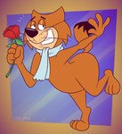 anthro black_eyes black_nose black_tail brown_body brown_ears brown_fur brown_tail butt curvy_figure flower fur grey_scarf holding_flower holding_object holding_rose looking_at_viewer male multicolored_body multicolored_fur plant pose raised_leg romantic rose_(flower) scarf smile solo tail tan_body tan_fur teeth text three-quarter_view two_tone_body two_tone_fur two_tone_tail whiskers wide_hips gavanzude hanna-barbera top_cat_(series) fancy-fancy_(top_cat) domestic_cat felid feline felis mammal 2025 artist_name digital_media_(artwork) hi_res