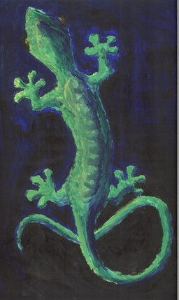 4_toes ambiguous_gender black_background dark feet feral front_view green_body green_scales low-angle_view lying on_front quadruped red_eyes scales simple_background solo sprawling_gait standing tail toes ventral_scales worm's-eye_view kampfisken gecko lizard reptile scalie bad_metadata full-length_portrait missing_sample painting_(artwork) portrait traditional_media_(artwork)