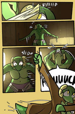 anthro breasts clothing dressing female green_body horn profanity solo speech_bubble tail text underwear yellow_eyes brradett lernie_(brradett) scalie absurd_res colored comic digital_media_(artwork) english_text hi_res