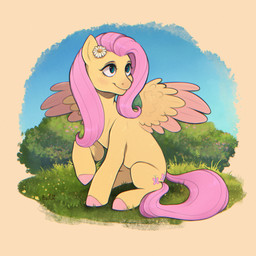 cutie_mark eyelashes feathered_wings feathers female female_feral feral flower_in_fur fur grass hair hooves long_hair on_haunches pink_hair plant quadruped shrub smile solo teal_eyes unguligrade wings yellow_body yellow_fur yellow_wings birdoffnorth friendship_is_magic hasbro my_little_pony mythology fluttershy_(mlp) equid equine mammal mythological_creature mythological_equine pegasus 1:1 2022 absurd_res dated digital_media_(artwork) english_description hi_res signature