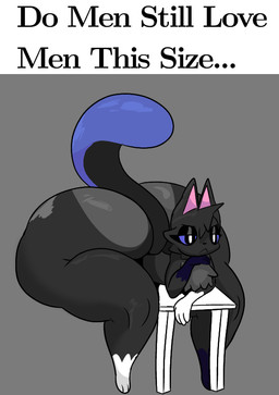 anthro big_butt butt chest_tuft fur furniture grey_body huge_butt hyper hyper_butt male nude simple_background solo table tail text thick_thighs tuft wide_hips chronicmeowmeow maxy_(chronicmeowmeow) mammal digital_media_(artwork) meme