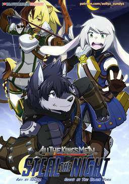 ambiguous_gender anthro armor arrow_(weapon) blush blush_lines bow_(weapon) clothing cloud ear_tuft female looking_at_another looking_at_viewer looking_back male moon open_mouth outside ranged_weapon sky text tuft uniform weapon sollyz canid canine canis felid lagomorph leporid lion mammal pantherine rabbit wolf 2020 comic cover cover_art cover_page english_text url
