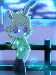 against_fence against_surface anthro beach blonde_hair blue_eyes blurred_background bottomwear clothed clothing fence fur gloves hair hand_holding hand_in_pocket handwear light male night outside pants pockets purple_eyes sad solo standing sweater topwear white_body white_fur wood wood_fence xammyxx lagomorph leporid mammal rabbit 2025 3:4 digital_media_(artwork) hi_res ibispaint_(artwork) lighting shaded signature watermark