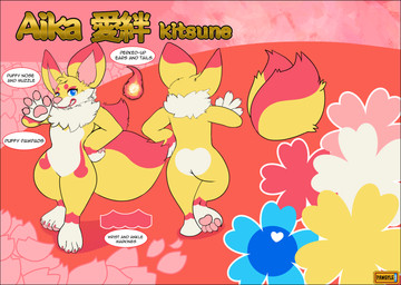 ambiguous_gender ankle_markings anthro arm_markings belly belly_markings big_ears big_tail biped black_border border butt butt_heart character_description claws color_swatch countershade_fur countershade_torso countershading description digitigrade ear_markings eye_markings facial_markings featureless_crotch feet finger_claws fur gloves_(marking) grin handpaw head_markings head_tuft heart_(marking) hindpaw leg_markings logo looking_at_viewer markings multi_tail multiple_angles multiple_poses muzzle_(marking) nude pattern_background pawpads paws pose rear_view ruff semi-anthro simple_background smile smirk socks_(marking) solo standing tail tail_markings text three-quarter_view toe_claws tuft white_body white_countershading white_markings wrist_markings yellow_body yellow_fur pawgyle third-party_edit asian_mythology east_asian_mythology japanese_mythology mythology aika_(kitsune) canid canine fox mammal mythological_creature yokai 2022 absurd_res artist_logo artist_name character_name color_edit colored dated digital_drawing_(artwork) digital_media_(artwork) english_text flat_colors full-length_portrait hi_res japanese_text model_sheet portrait species_name