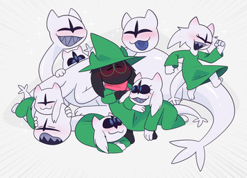 3_eyes 3_heads anthro black_body black_fur blue_tongue blush blush_lines clothed clothing family feral fur group happy horn multi_eye multi_head sharp_teeth simple_background speech_bubble teeth text tongue white_background white_body crushpepper deltarune undertale_(series) clover_(deltarune) ralsei bovid caprine goat mammal english_text hi_res father_(lore) father_and_child_(lore) mother_(lore) mother_and_child_(lore) parent_(lore) parent_and_child_(lore)