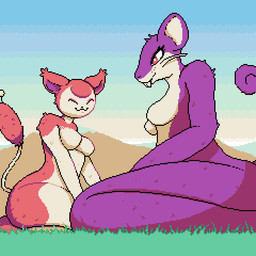 anthro anthrofied bottomwear breasts buckteeth clothed clothing day dialogue extreme_size_difference eyes_closed featureless_breasts female footwear fur gameplay_mechanics grass group hat headgear headwear humor larger_anthro larger_female laugh macro macro_anthro macro_female male micro micro_human micro_male multicolored_body nude outside pants parody pink_body pink_fur plant pokeball pokemorph purple_body purple_fur red_eyes shirt shoes size_difference smaller_human smaller_male smile tail talking_to_another teeth text topwear trio two_tone_body whiskers white_body white_fur dustmouse nintendo pokemon pokemon_trainer generation_1_pokemon generation_3_pokemon human mammal pokemon_(species) rattata skitty 1:1 animated digital_media_(artwork) english_text loop pixel_(artwork) pixel_animation