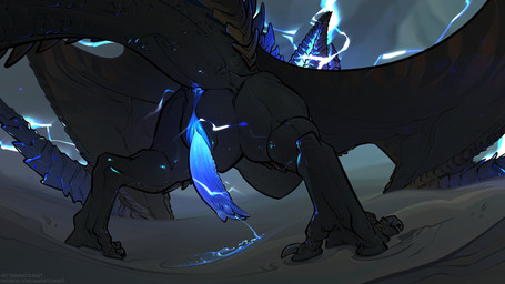 animal_genitalia animal_penis anus bioluminescence black_body black_scales blue_anus blue_cum blue_penis bodily_fluids butt claws colored_cum cum cum_on_ground desert electricity electricity_manipulation elemental_manipulation erection feral genital_fluids genital_slit genitals glowing glowing_anus glowing_genitalia glowing_penis horn low-angle_view male male_feral membrane_(anatomy) membranous_wings orgasm penis rear_view sand scales solo tail text thick_tail toe_claws unusual_anatomy unusual_bodily_fluids unusual_cum unusual_genital_fluids unusual_genitalia unusual_penis wings ket-dawnatsunset capcom monster_hunter mythology dragon flying_wyvern mythological_creature mythological_scalie rey_dau scalie hi_res url