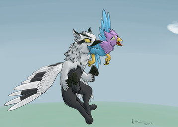 avian_feet beak black_body blue_body feathered_crest feathered_wings feathers feral feral_pred feral_prey green_eyes head_crest larger_pred male male_pred male_prey neck_bulge oral_vore partially_inside paws pink_body quadruped size_difference vore white_body wings doesnotexist mythology gyro_feather pianogryph avian bird galliform gryphon mythological_avian mythological_creature peafowl phasianid absurd_res digital_media_(artwork) hi_res