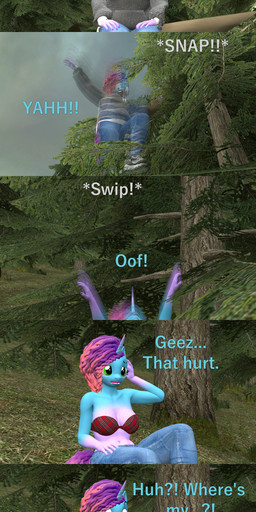 anthro assisted_exposure bottomwear bra branch breasts clothed clothed_anthro clothed_female clothing denim denim_bottomwear denim_clothing detailed_background dialogue eyelashes falling female female_anthro footwear forest freckled_breasts freckled_face freckles fully_clothed fully_clothed_anthro fully_clothed_female hanging_clothing hoodie horn jeans long_eyelashes navel pants pattern_bra pattern_clothing pattern_topwear pattern_underwear plaid plaid_bra plaid_clothing plaid_topwear plaid_underwear plant shirtless shirtless_anthro shirtless_female shoes sitting_on_branch solo text topwear tree underwear wardrobe_malfunction papadragon69 hasbro mlp_g5 my_little_pony mythology misty_brightdawn_(mlp) equid equine horse mammal mythological_creature mythological_equine pony unicorn 3d_(artwork) absurd_res comic digital_media_(artwork) english_text hi_res long_image source_filmmaker_(artwork) tall_image