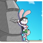 against_surface aged_up anthro breasts clothed clothing day detailed_background female grass_skirt leaf_skirt looking_at_viewer markings medium_breasts moai_statue nude outside sculpture solo standing statue topless tribal tribal_markings mr_harinezumi elinor_wonders_why pbs elinor_rabbit lagomorph leporid mammal rabbit 1:1 hi_res