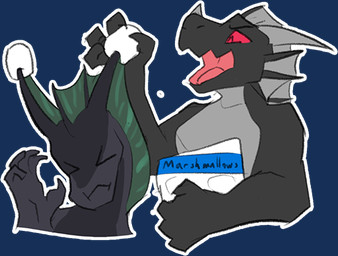 anthro black_body candy claws dessert dorsal_fin dorsal_frill ear_fins fin food food_on_body frill_(anatomy) green_membrane grey_body horn laugh male marshmallow membrane_(anatomy) multicolored_body pouting red_eyes silly spines wings mythology negadrake nyxt dragon mythological_creature mythological_scalie scalie 2024 alpha_channel
