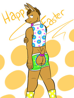 accessory anthro bow_(feature) bow_accessory bow_ribbon bow_tie butt clothing furgonomics holiday_message holidays male ribbons solo tail tail_accessory tail_bow tail_ribbon fuze easter jack_(fuze) lagomorph leporid mammal rabbit 3:4 hi_res