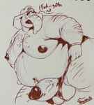 anthro balls belly big_nipples bodily_fluids body_hair chest_hair clothed clothing erection facial_hair genitals hat headgear headwear humanoid_genitalia humanoid_penis in_heat ineffective_clothing looking_back male moobs mustache nipples obese obese_anthro obese_male overweight overweight_anthro overweight_male partially_clothed penis penis_poking_out proboscis_(anatomy) shoulder_hair solo sweat sweatdrop text thick_penis thick_thighs tight_underwear trunk trunk_(anatomy) undressing uniparasite mario_bros nintendo super_mario_bros_wonder elephant_mario mario elephant elephantid mammal proboscidean 2023 english_text graphite_(artwork) hi_res monochrome sketch traditional_media_(artwork)