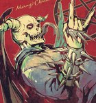 bone clothing devil_horns_(gesture) gesture hand_gesture hoodie horn male not_furry panco skull skull_head solo teeth tongue tongue_out topwear wings dorohedoro chidaruma demon humanoid digital_drawing_(artwork) digital_media_(artwork) hi_res