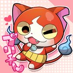 1:1 2_tails ambiguous_gender anthro asian_mythology bell bell_collar collar cute_fangs dipstick_limbs east_asian_mythology featureless_limbs felid fur heart_symbol hi_res japanese_mythology japanese_text jibanyan level-5 looking_at_viewer mammal moti25 multi_tail multicolored_body mythology nekomata notched_ear one_eye_closed red_body red_fur solo tail text toony two_tone_body waistband white_body white_fur wink winking_at_viewer yo-kai_watch yokai