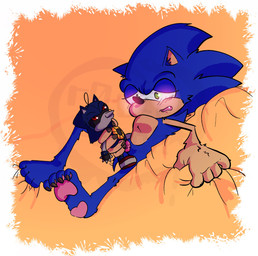 anthro blush grabbing grabbing_sheets lying male masturbation on_back open_mouth plushie plushophilia solo r0ttenpeach sega sonic_the_hedgehog_(series) metal_sonic sonic_the_hedgehog hi_res