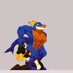 abs anal anal_vore animal_genitalia anthro balls belly big_belly duo genitals grin hand_on_another's_head hand_on_another's_leg male male_pred male_prey muscular muscular_anthro sheath smile unwilling_prey vore nephiclav grindzy_(nephiclav) okory canid canine fish mammal marine shark 2025 animated digital_media_(artwork) pixel_(artwork) pixel_animation watermark
