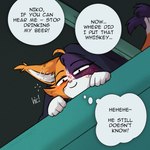 ahoge bedding blanket bubble drunk drunk_bubble female forked_tail freckled_face freckles hair hiding onomatopoeia sound_effects squinted_eyes substance_intoxication tail text unusual_anatomy unusual_tail lonerdemiurge sega sonic_the_hedgehog_(series) fan_character niko_(character) calico_cat domestic_cat felid feline felis mammal 1:1 comic english_text hi_res