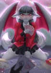 black_hair clothing ear_piercing female frown gambling hair inner_ear_fluff piercing poker red_eyes solo tuft wings ules kakegurui artemis_(plaguedwolf) bat mammal absurd_res hi_res