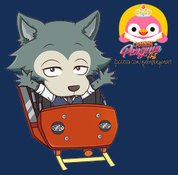 amusement_ride anthro chibi clothed clothing logo looking_at_viewer male roller_coaster solo spread_arms text queenpenguinart beastars legoshi_(beastars) canid canine canis mammal wolf 2020 alpha_channel digital_media_(artwork) url