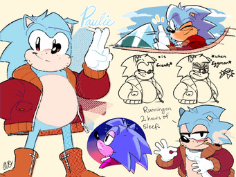 blue_body blue_fur clothing fur gloves handwear jacket male pipe solo text topwear artisyone sega sonic_the_hedgehog_(comics) sonic_the_hedgehog_(series) sonic_the_hedgehog_(shogakukan) paulie_the_hedgehog eulipotyphlan hedgehog mammal 4:3 english_text sketch