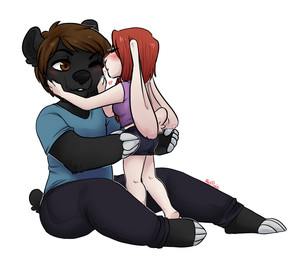 anthro blush clothed clothing duo female heart_symbol kissing larger_male male male/female size_difference smaller_female smile young young_anthro redpixie bear lagomorph leporid mammal rabbit