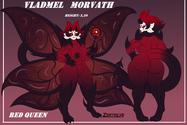 anthro big_breasts big_butt black_body black_hair breasts butt dark_nipples energy_ball eyes_closed female genitals hair horn lips long_tail mature_female membrane_(anatomy) membranous_wings nipples orb rear_view red_hair red_lips red_nipples red_sclera short_hair spikes spikes_(anatomy) tail vulva white_eyes white_face wings zortrex mythology vladmel_(zortrex) dragon myceelidos_(zortrex) mythological_creature mythological_scalie scalie 3:2 absurd_res hi_res