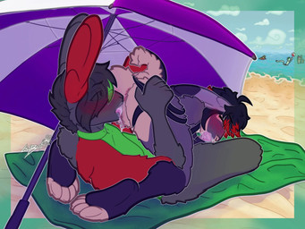 69_position anthro anus ball beach beach_ball black_body black_fur black_hair bodily_fluids border clothing clothing_aside cloud cunnilingus detailed_background duo eyes_closed fellatio female fur genital_fluids green_body green_fur hair hand_on_butt hand_on_tail inflatable male male/female oral panties panties_aside partially_submerged penile public public_sex red_body red_fur saliva sand sea sex standing_in_water tail tan_body tan_fur tongue towel umbrella underwear underwear_aside vaginal vaginal_fluids water licibun hamlet_(hamlet) styx_(licibun) demon lagomorph leporid mammal rabbit succubus 4:3 hi_res signature nonbinary_(lore)