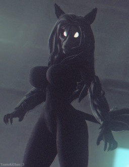 anthro big_breasts black_body black_fur bone breasts female fur glowing glowing_eyes pose skull skull_head solo taanukic cumminham_(modeler) scp_foundation scp-1471-a canid canine malo mammal monster 3d_(artwork) digital_media_(artwork)