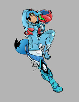 :< anthro armor blue_hair boots breasts brown_body clothed clothing cosplay crossover_cosplay dipstick_tail facial_markings female footwear frown furgonomic_helmet furgonomics grey_background hair head_markings headgear helmet holding_armor holding_headgear holding_helmet holding_leg holding_object leg_armor looking_at_viewer markings mask_(marking) pauldron pose raised_leg shoes simple_background skinsuit small_breasts solo tail tail_markings tight_clothing zero_suit high5art brand_new_animal metroid metroid_dread nintendo studio_trigger michiru_kagemori samus_aran canid canine mammal raccoon_dog tanuki 2022 crossover full-length_portrait hi_res portrait signature