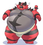 anthro asian_clothing belly big_belly black_body blush clothing east_asian_clothing japanese_clothing kemono male mawashi moobs obese obese_male overweight overweight_male red_body simple_background solo white_background 0907_kapi nintendo pokemon generation_7_pokemon incineroar pokemon_(species) 2024 hi_res