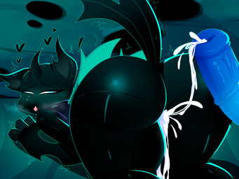 after_sex animal_genitalia animal_penis anthro blue_eyes blue_penis blush bodily_fluids butt cum cum_inside equine_genitalia equine_penis exclamation_point female genital_fluids genitals green_blush heart_symbol hole_(anatomy) horn insect_wings medial_ring nude offscreen_character penis wings xan-gelx friendship_is_magic hasbro my_little_pony drone_(mlp) changeling_(mlp) 4:3 hi_res